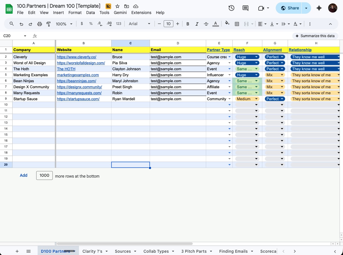 Dream 100 template preview